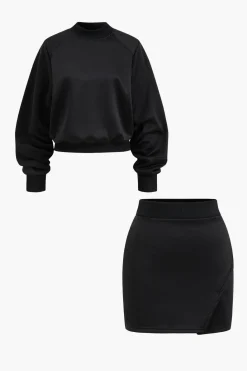 Solid Top And Skirt Set