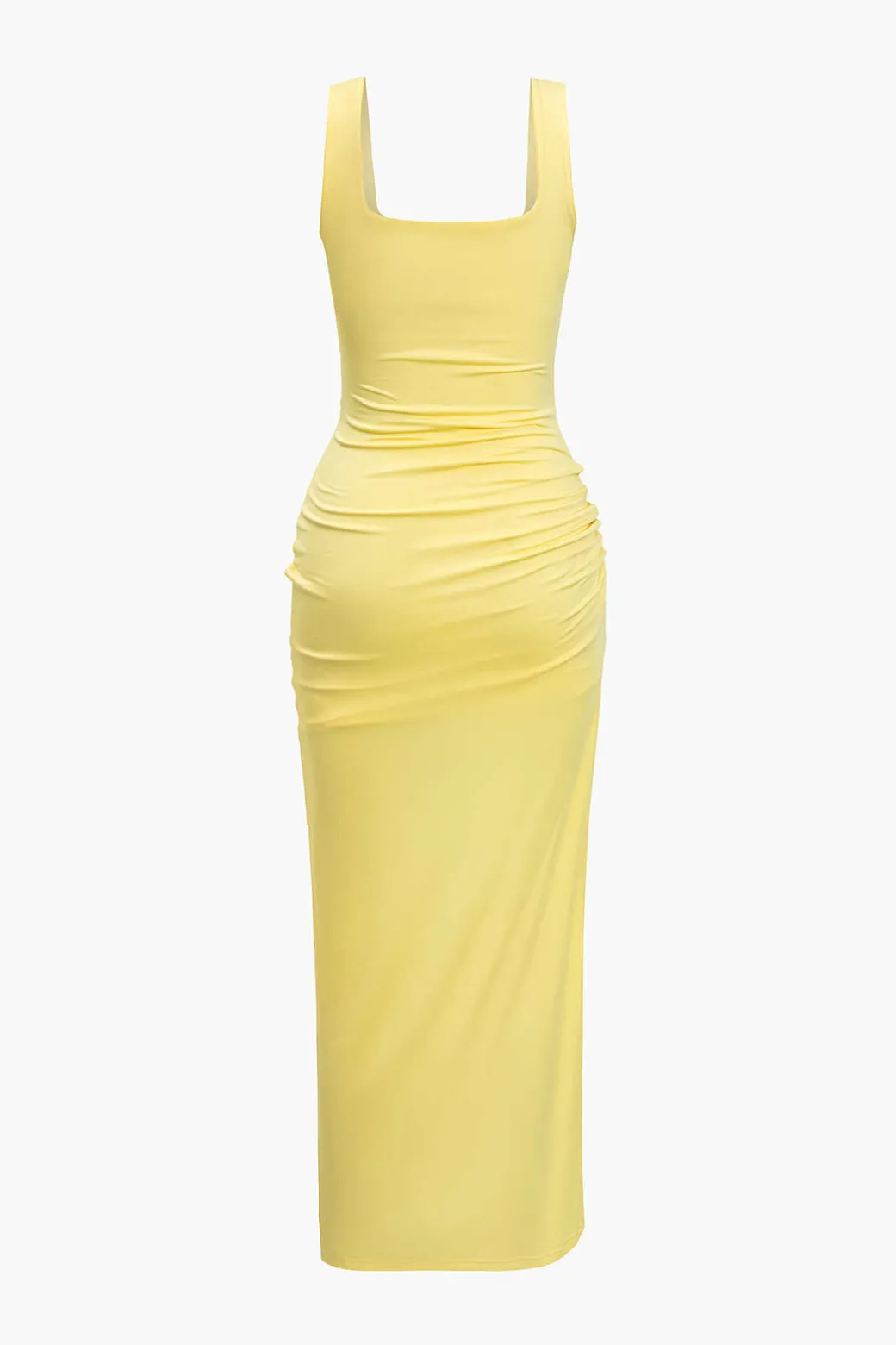Solid Twist Front Cut Out Slit Midi Dress
