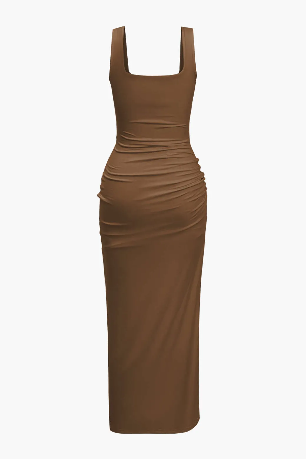 Solid Twist Front Cut Out Slit Midi Dress