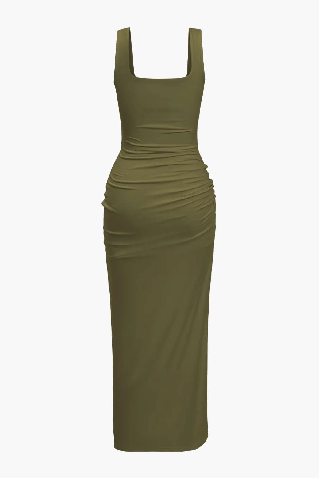 Solid Twist Front Cut Out Slit Midi Dress