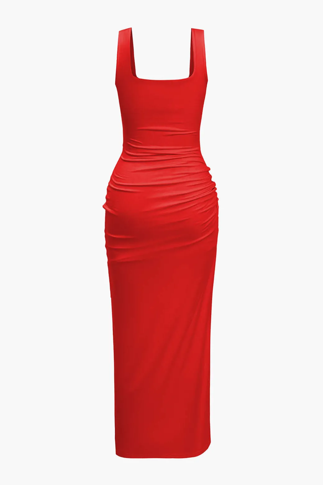 Solid Twist Front Cut Out Slit Midi Dress