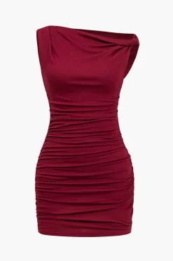 Solid Twisted Asymmetrical Mini Dress