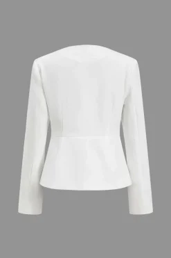 Solid V-neck Button Blazer