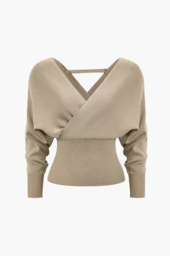 Solid V-neck Sweater Long-Sleeve Top