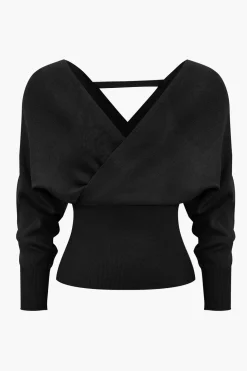 Solid V-neck Sweater Long-Sleeve Top