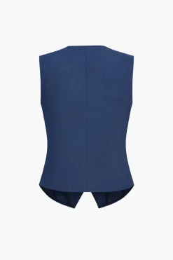 Solid V-neck Vest And Shorts Set