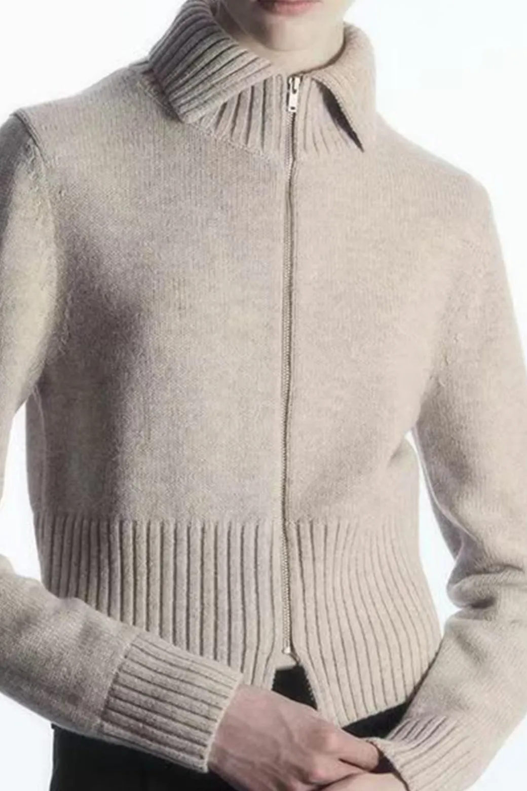 Solid Wool Zipper Cardigan