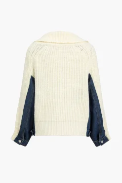 Solid Zipper Detail Patchwork Sweater Cardigan