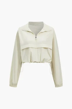 Solid Zipper Stand Collar Sports Long-Sleeve Top