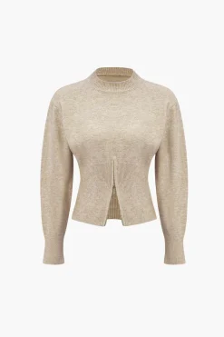 Solid Zipper Sweater Long-Sleeve Top