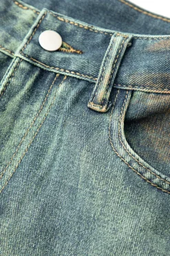 Stained Multi Flap Pocket Straight Leg Cargo Jeans