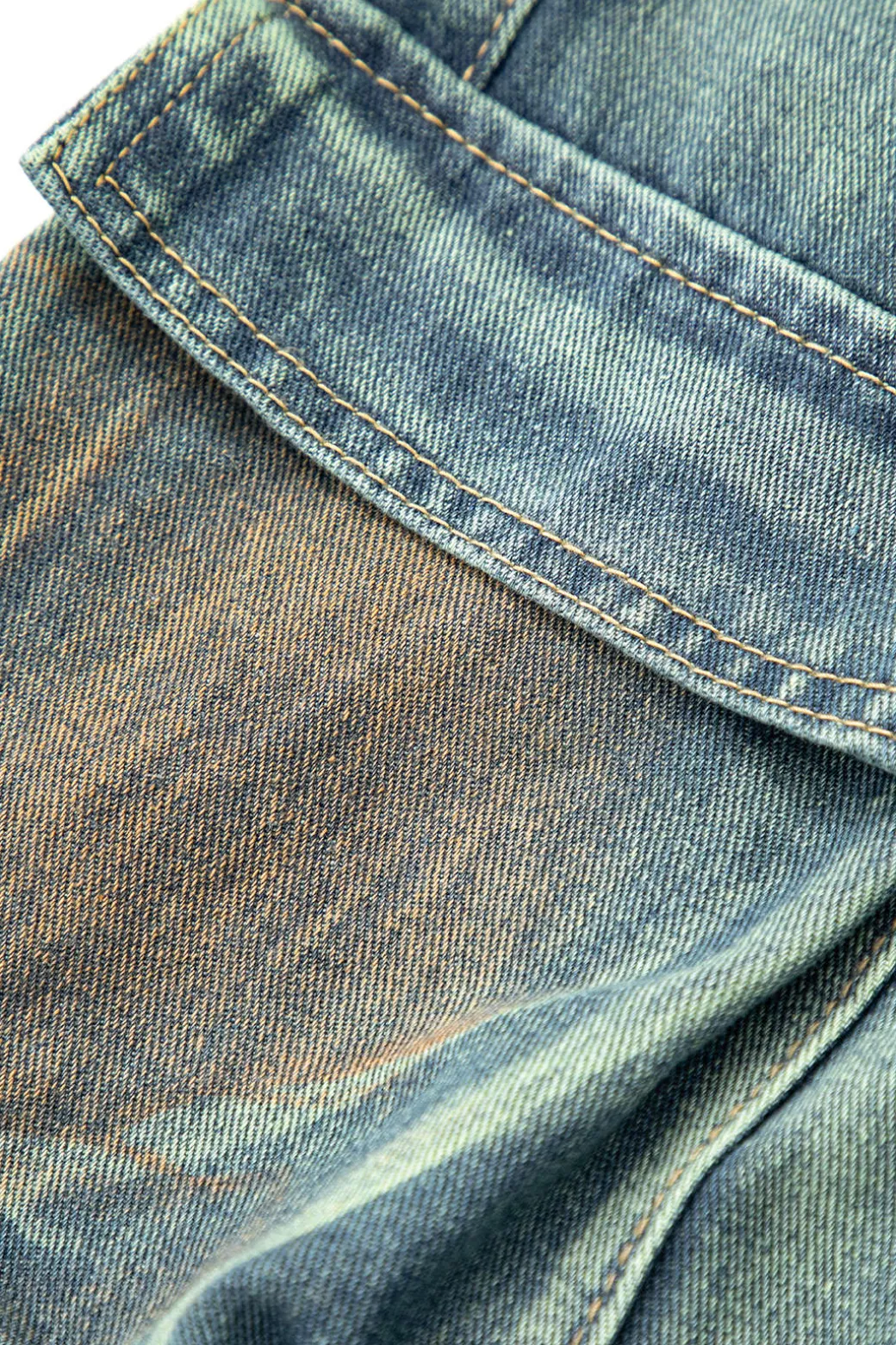 Stained Multi Flap Pocket Straight Leg Cargo Jeans