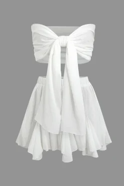 Strapless Bow Top and Ruffle Mini Skirt Set