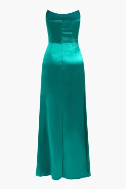 Strapless Sequin Slit Gown Maxi Dress