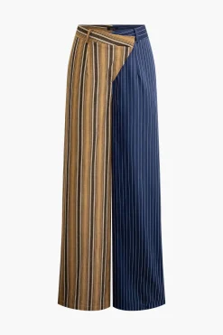 Stripe Asymmetrical Detail Color Block Print Trousers