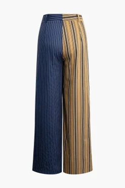 Stripe Asymmetrical Detail Color Block Print Trousers
