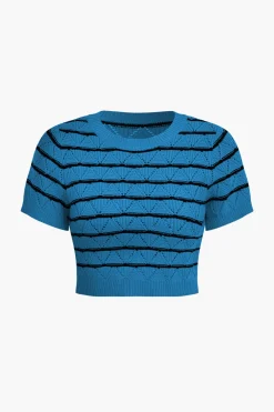 Stripe Crop Knit Top And Shorts Set