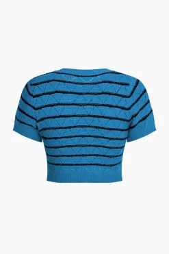 Stripe Crop Knit Top And Shorts Set