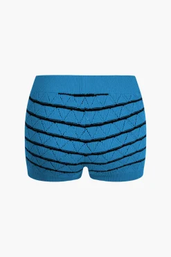 Stripe Crop Knit Top And Shorts Set