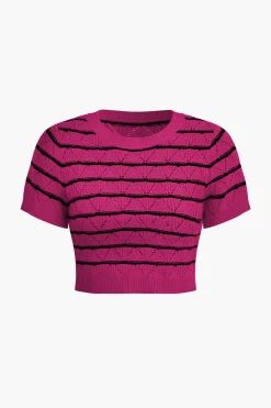 Stripe Crop Knit Top And Shorts Set