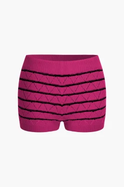 Stripe Crop Knit Top And Shorts Set