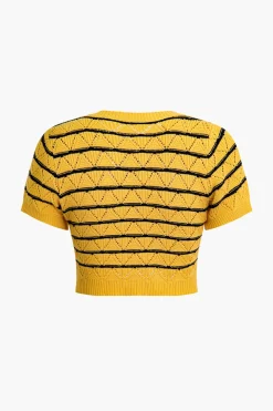 Stripe Crop Knit Top And Shorts Set