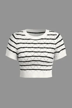 Stripe Crop Knit Top And Shorts Set