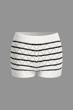 Stripe Crop Knit Top And Shorts Set