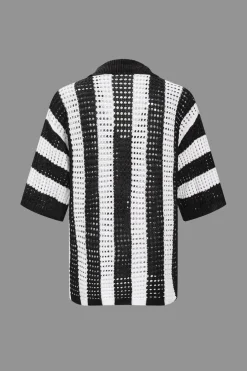 Stripe Knit Hollow Out Shorts Set
