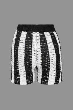 Stripe Knit Hollow Out Shorts Set