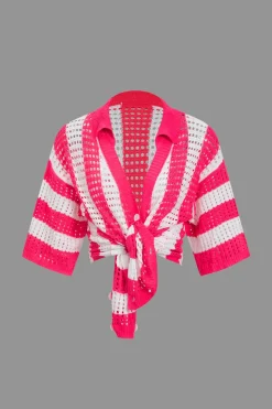 Stripe Knit Hollow Out Shorts Set