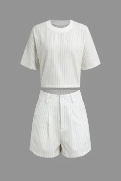 Stripe Print Casual Shorts Set