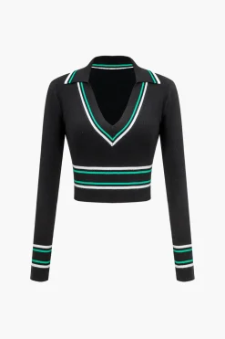 Stripe Print Knit Long-Sleeve Top