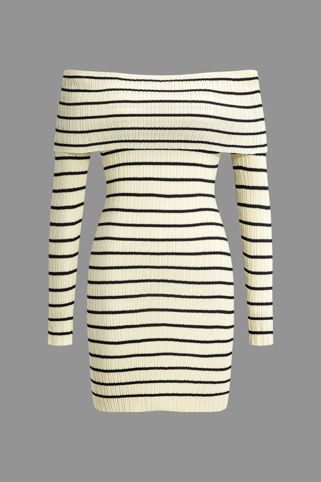 Stripe Print Knit Wrap Off Shoulder Dress