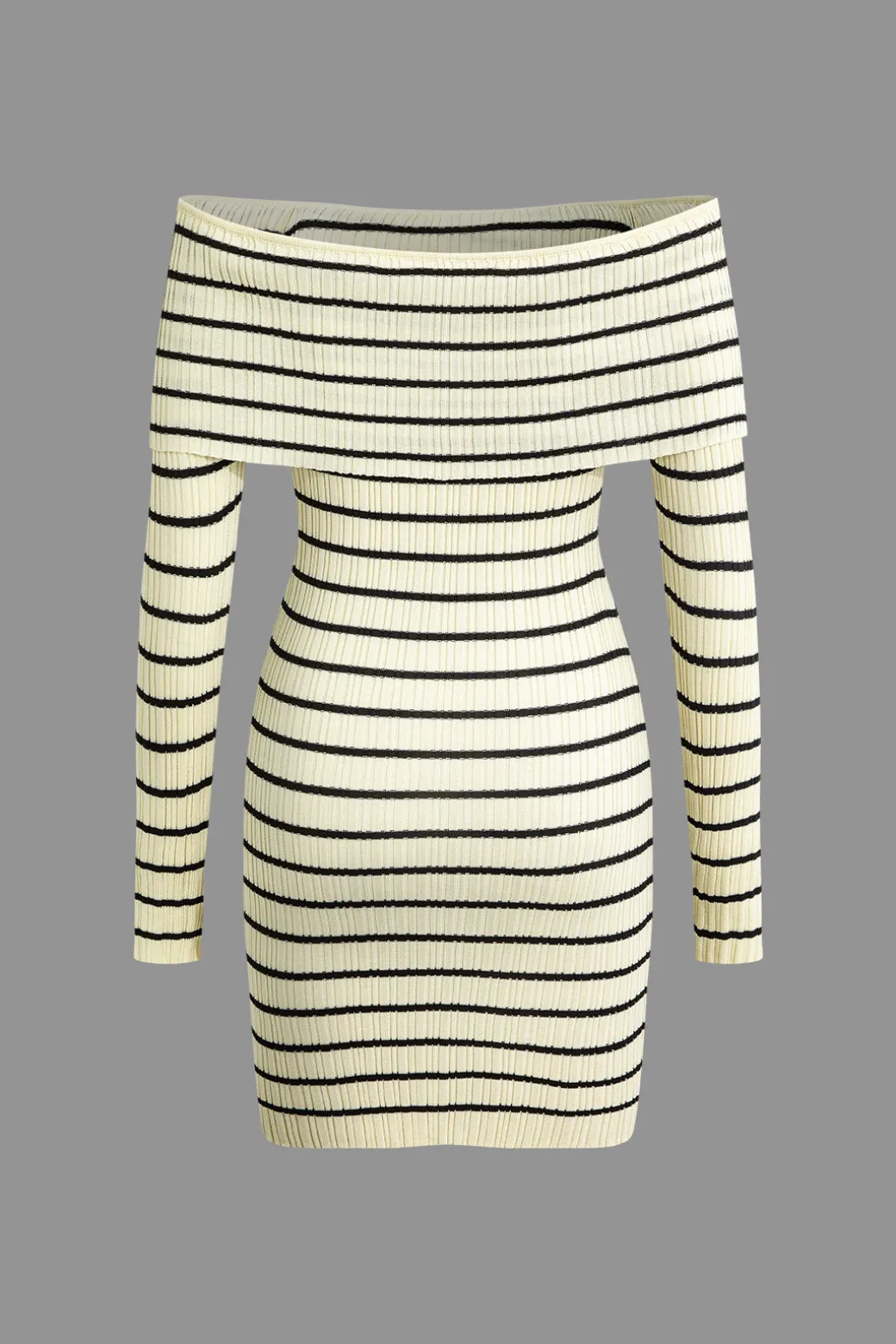 Stripe Print Knit Wrap Off Shoulder Dress