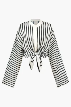 Stripe Print Satin Long-Sleeve Shirt