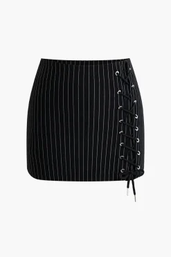 Stripe Print Tie Front Mini Skirt