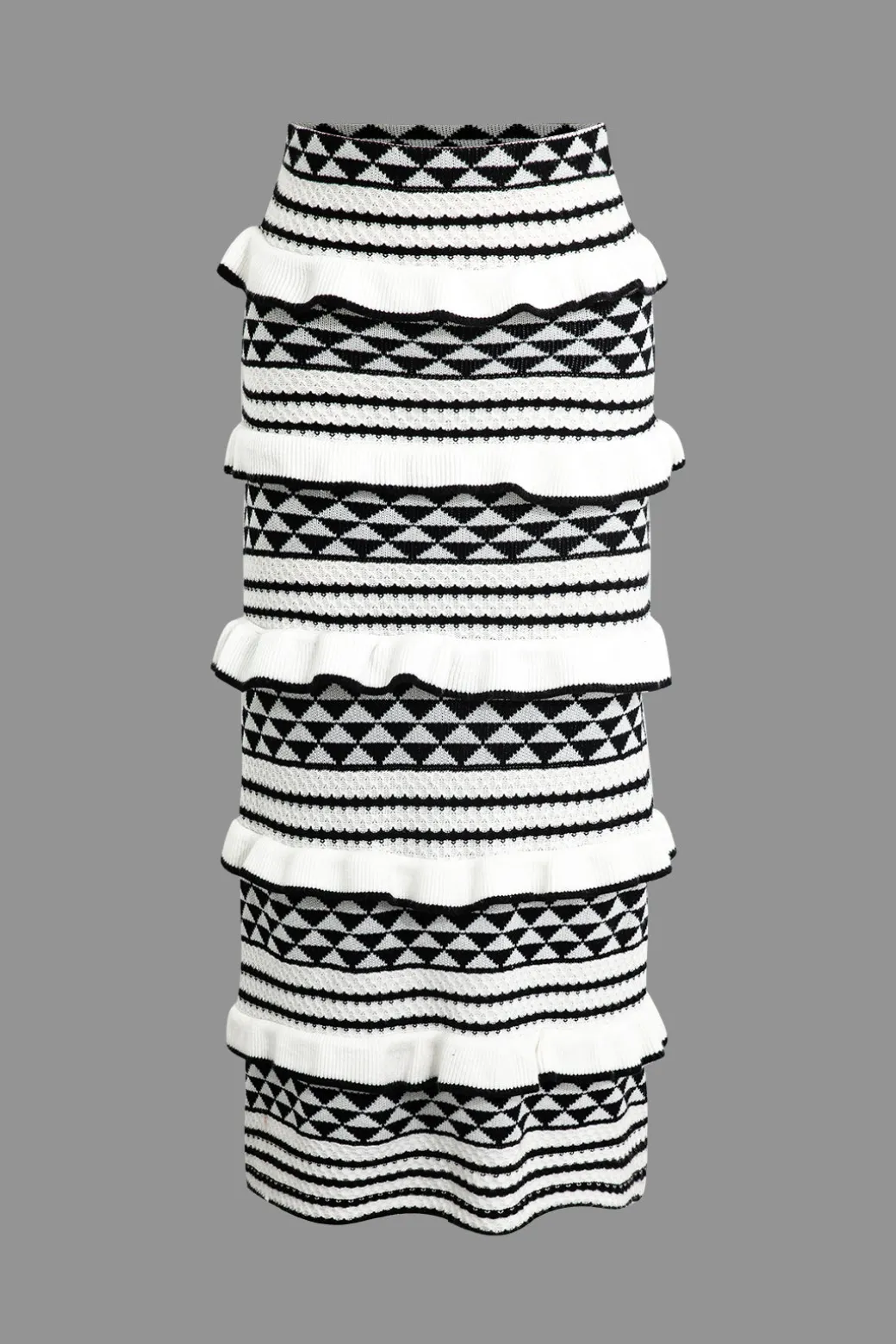 Stripe Tie Bra Top And Tiered Ruffle Knit Midi Skirt Set