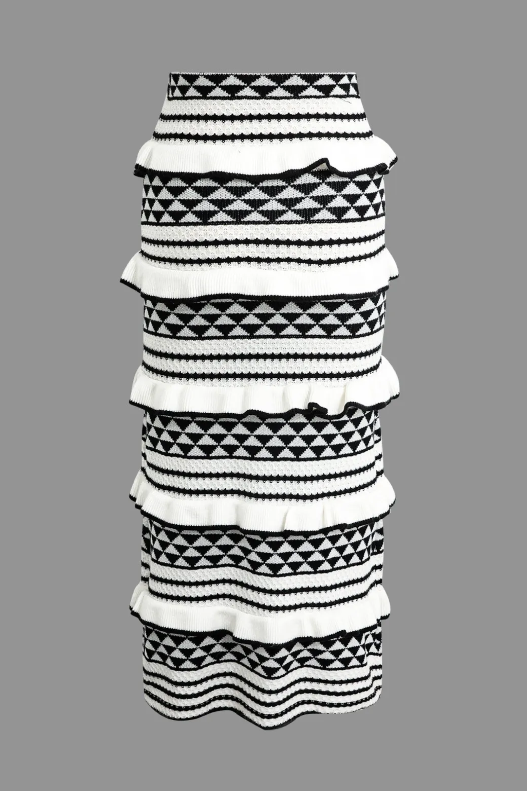 Stripe Tie Bra Top And Tiered Ruffle Knit Midi Skirt Set
