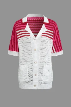 Striped Crochet Knit Cardigan and Shorts Set