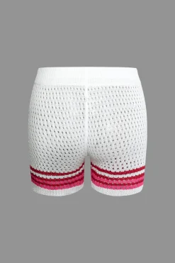 Striped Crochet Knit Cardigan and Shorts Set