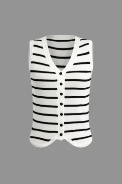 Striped Knit Sleeveless Vest And Shorts Set