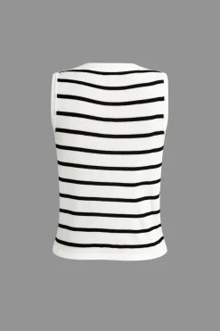 Striped Knit Sleeveless Vest And Shorts Set