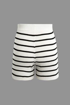 Striped Knit Sleeveless Vest And Shorts Set