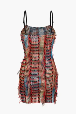 Striped Textured Spaghetti Strap Mini Dress