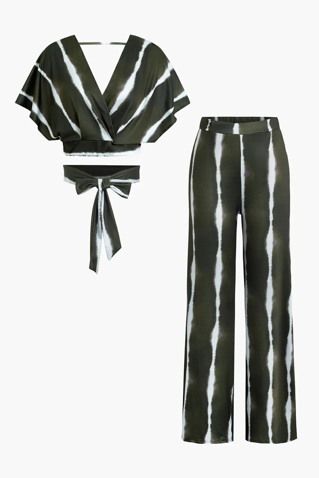 Striped V-neck Crop Top And Wide Leg Pants Set