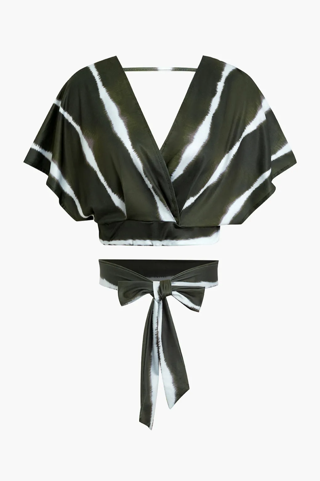 Striped V-neck Crop Top And Wide Leg Pants Set