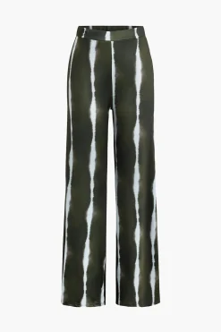 Striped V-neck Crop Top And Wide Leg Pants Set