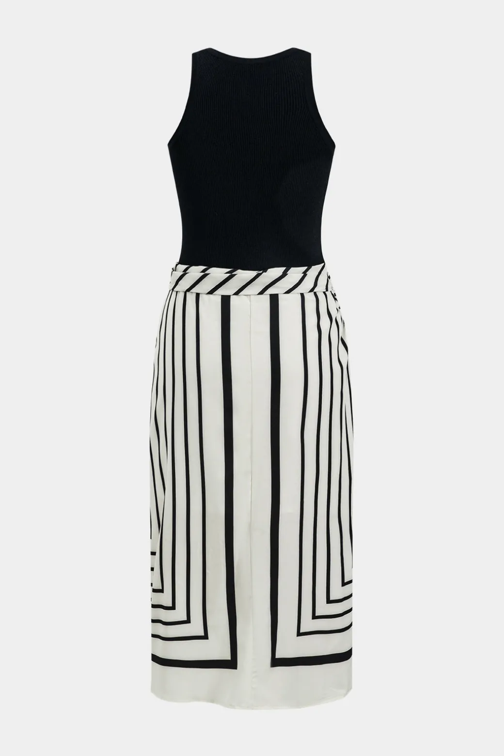 Stripes Print Patchwork Sleeveless Midi Dress