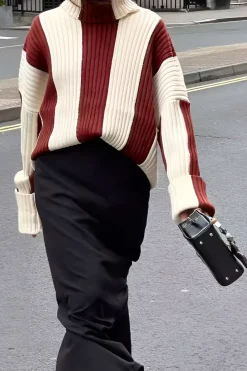 Stripes Turtleneck Sweater Long-Sleeve Top